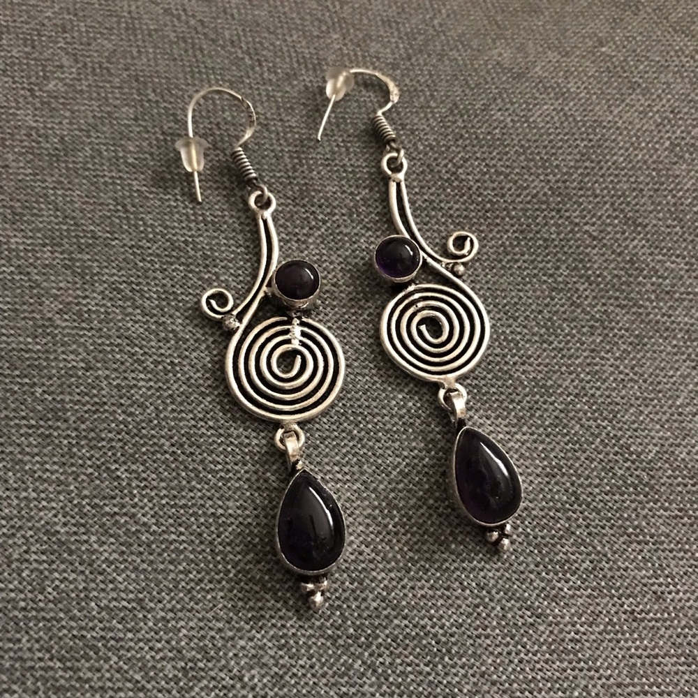 Sterling Silver and Amethyst Dangling Earrings - Picture 1 of 5